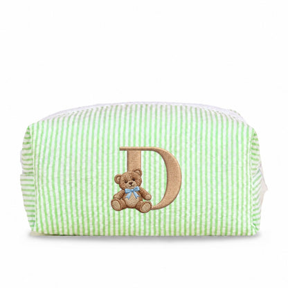 Túi Candy Stripe chần bông xanh lá thêu chữ D và gấu Teddy