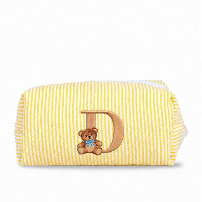 Túi Candy Stripe chần bông vàng thêu chữ D và gấu Teddy