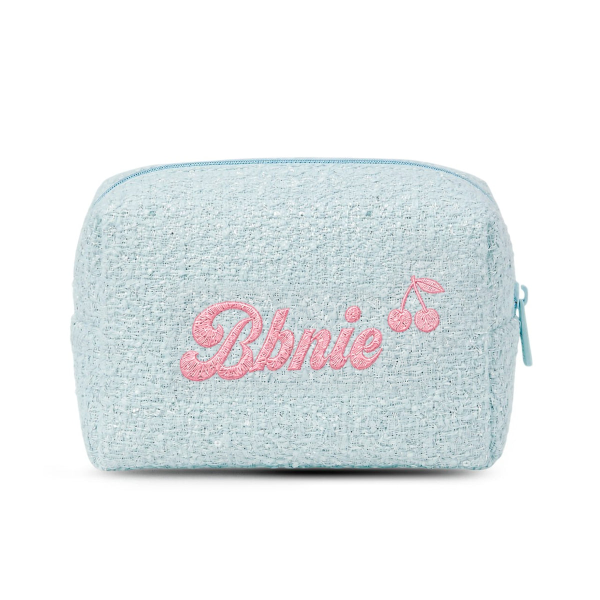 Tweed Pouch không nơ xanh dương thêu tên Bbnie + cherry - Dear eM