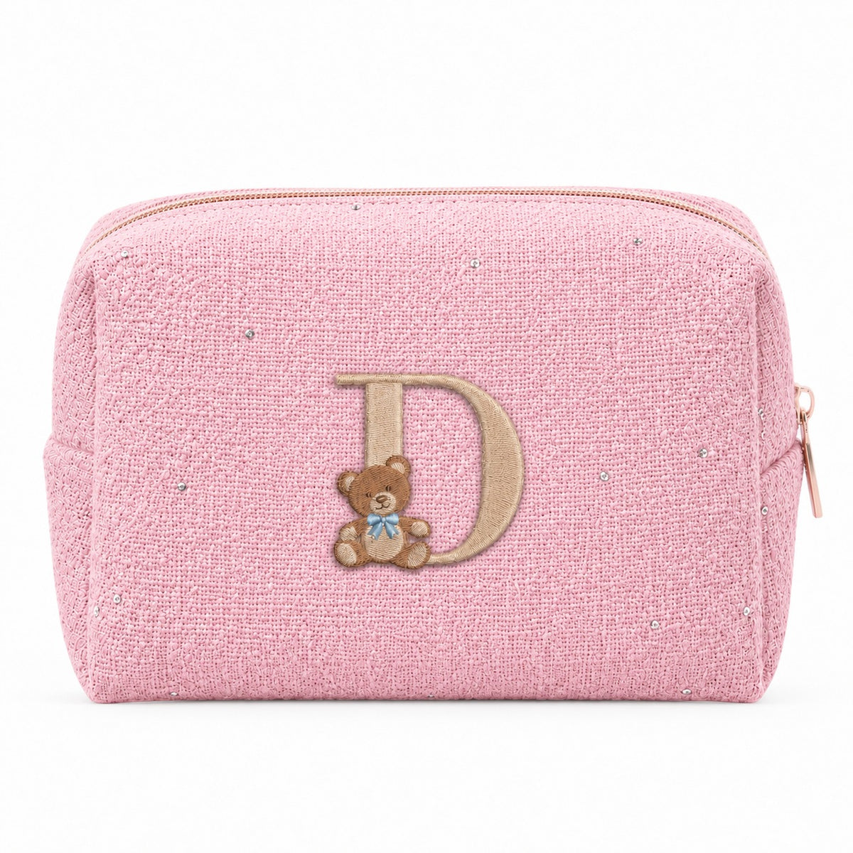 Tweed Pouch không nơ hồng đậm thêu gấu Teddy chữ D – Dear eM