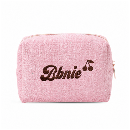Tweed Pouch không nơ hồng thêu tên - Dear eM