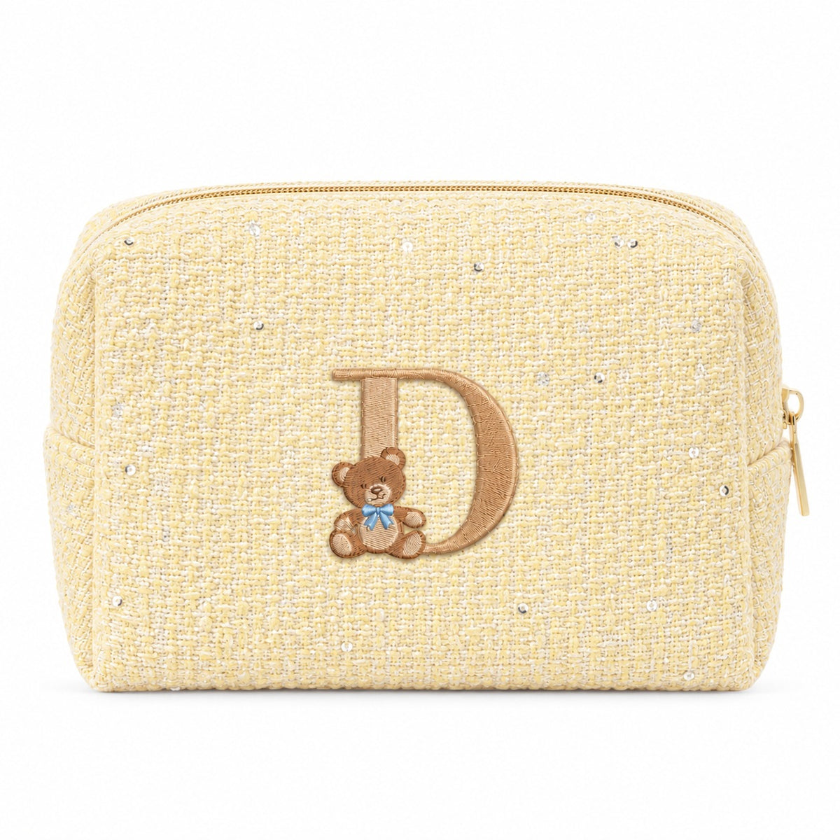 Tweed Pouch không nơ vàng thêu gấu Teddy chữ D – Dear eM