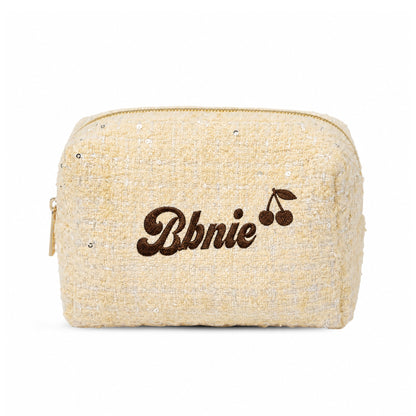 Tweed Pouch không nơ vàng thêu tên Bbnie + cherry - Dear eM