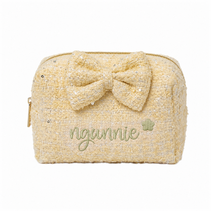 Tweed Pouch có nơ vàng thêu tên - Dear eM