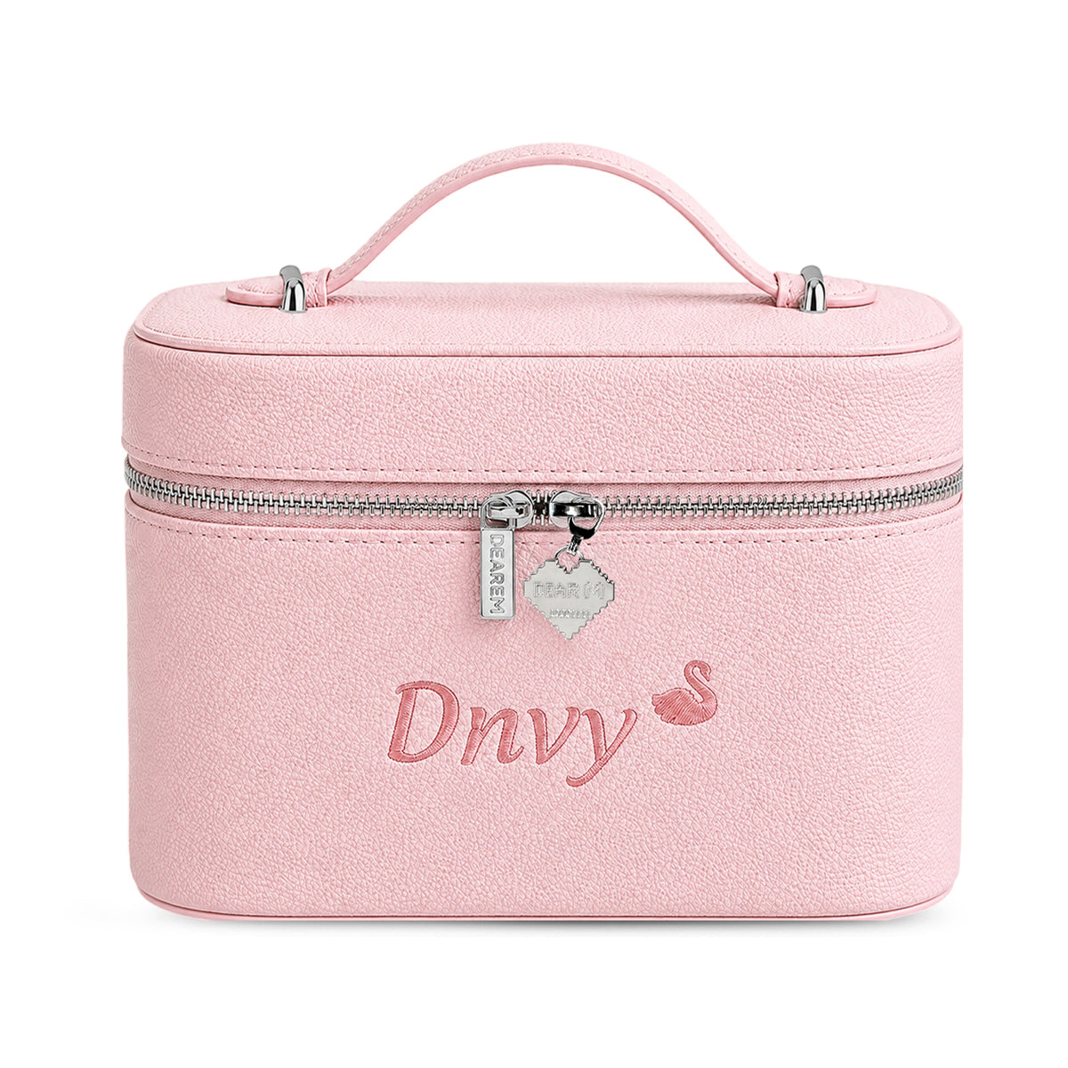 Big Vanity Case Limited khoá tim hồng nhạt thêu tên - Dear eM