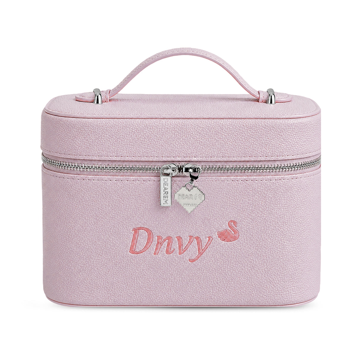 Big Vanity Case Limited khoá tim hồng đậm thêu tên - Dear eM