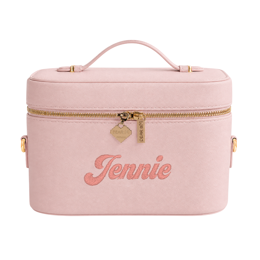 Small Vanity Case Premium hồng đậm thêu tên - Dear eM