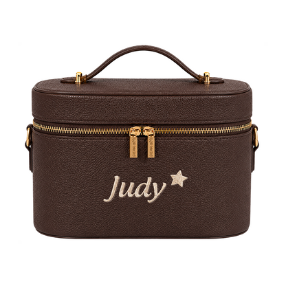 Small Vanity Case Classic nâu nhạt thêu tên - Dear eM