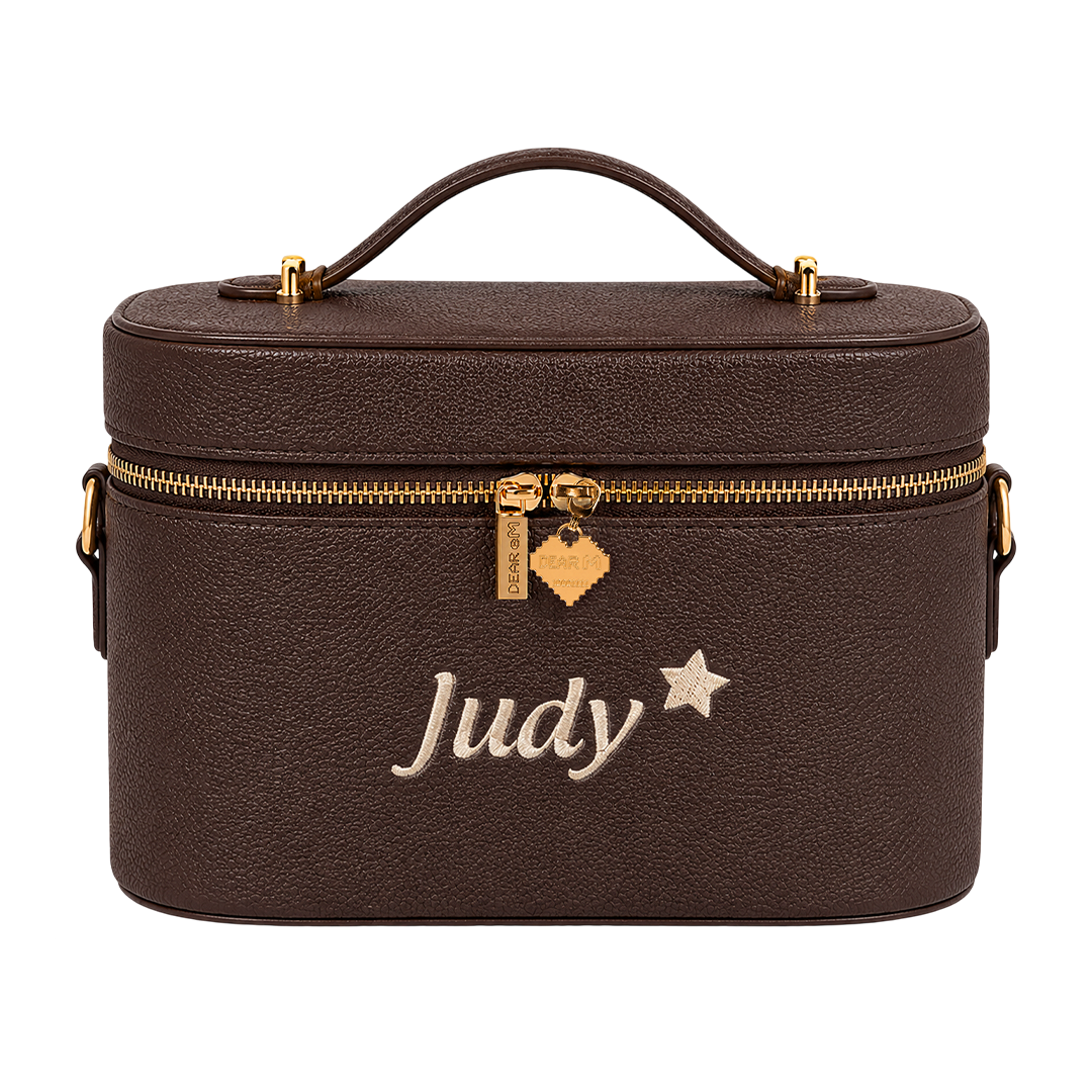 Small Vanity Case Limited khoá tim nâu nhạt thêu tên - Dear eM
