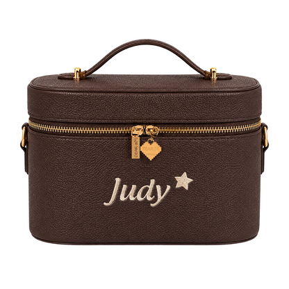 Small Vanity Case Limited khoá tim nâu nhạt thêu tên - Dear eM