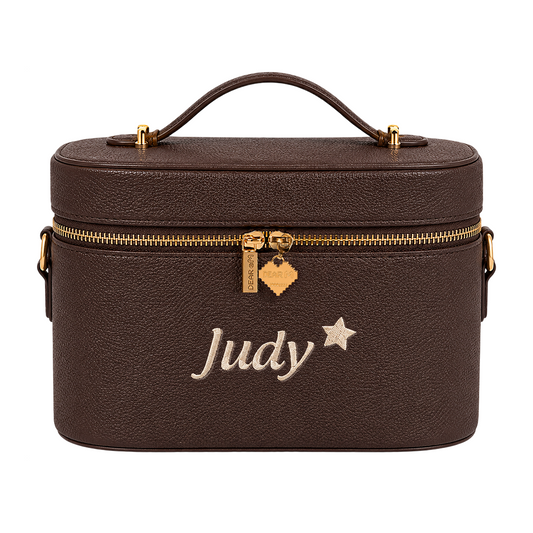 Small Vanity Case Limited khoá tim nâu nhạt thêu tên - Dear eM