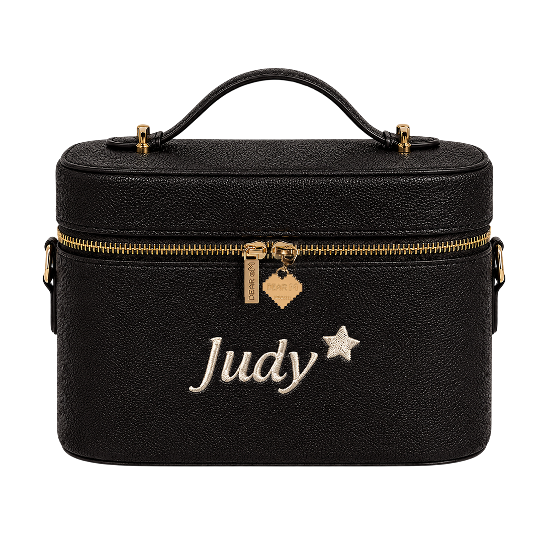 Small Vanity Case Limited khoá tim nâu đậm thêu tên - Dear eM