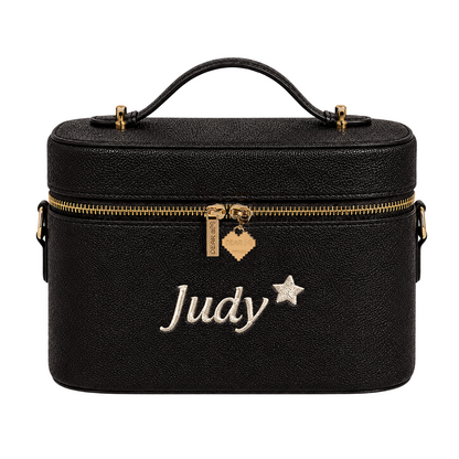 Small Vanity Case Limited khoá tim nâu đậm thêu tên - Dear eM