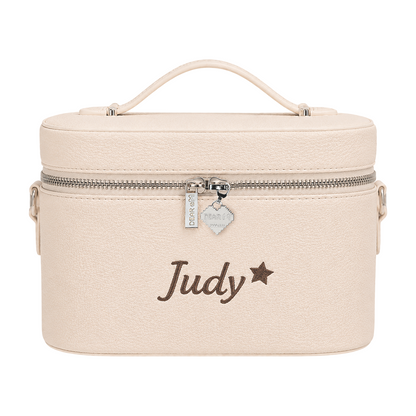 Small Vanity Case Limited khoá tim trắng kem thêu tên - Dear eM