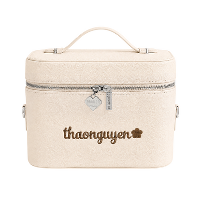 Big Vanity Case Premium trắng kem thêu tên - Dear eM