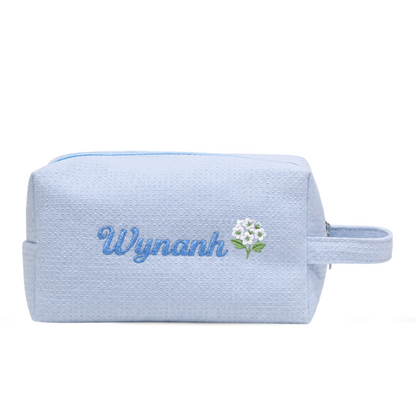 Túi Vải Waffle Thêu Hoa Tháng Sinh Kèm Tên Waffle Pouch – Quà Sinh Nhật Cá Nhân Hoá Cho Bạn Gái