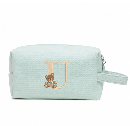 Túi Vải Waffle Thêu Gấu Teddy Và Chữ Cái Waffle Pouch – Túi Đựng Mỹ Phẩm Cute, Quà Tặng Cá Nhân Hoá