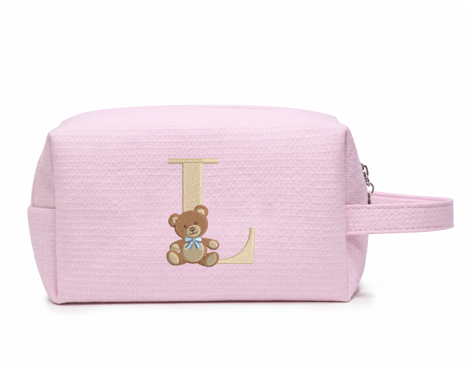 Túi Vải Waffle Thêu Gấu Teddy Và Chữ Cái Waffle Pouch – Túi Đựng Mỹ Phẩm Cute, Quà Tặng Cá Nhân Hoá