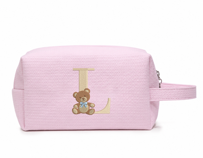 Túi Vải Waffle Thêu Gấu Teddy Và Chữ Cái Waffle Pouch – Túi Đựng Mỹ Phẩm Cute, Quà Tặng Cá Nhân Hoá