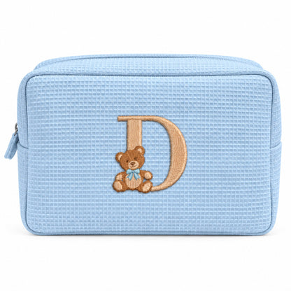 Waffle Pouch Big xanh dương thêu gấu Teddy chữ D – Dear eM