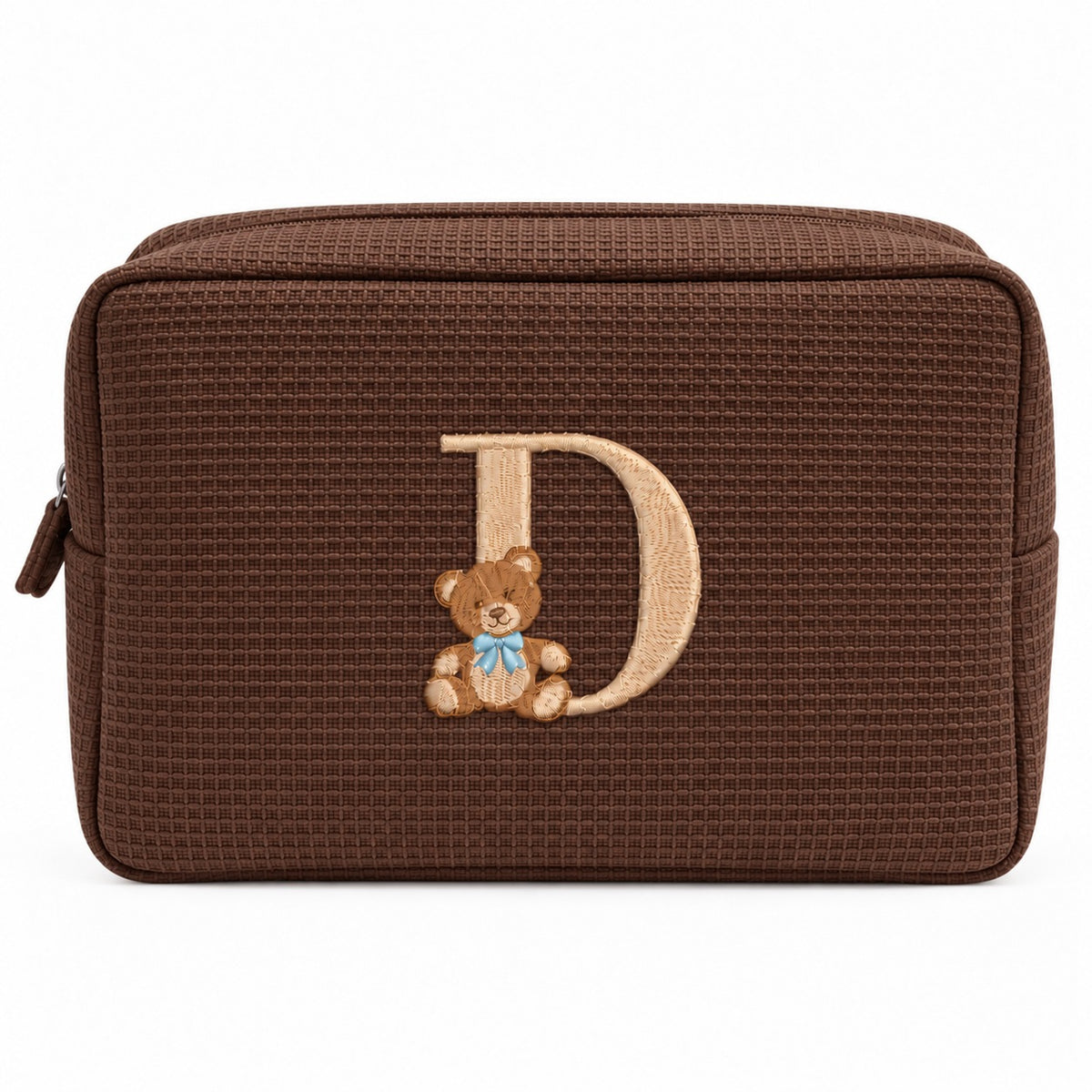 Waffle Pouch Big nâu đậm thêu gấu Teddy chữ D – Dear eM