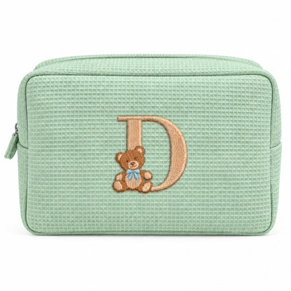 Waffle Pouch Big xanh mint thêu gấu Teddy chữ D – Dear eM
