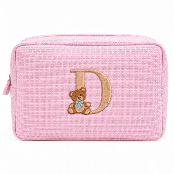 Waffle Pouch Big hồng sáng thêu gấu Teddy chữ D – Dear eM