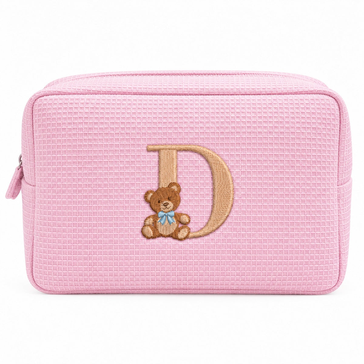 Waffle Pouch Big hồng sáng thêu gấu Teddy chữ D – Dear eM