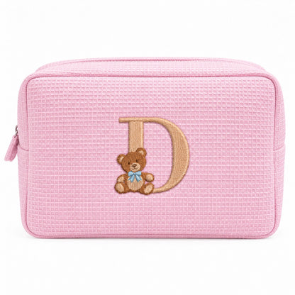 Waffle Pouch Big hồng sáng thêu gấu Teddy chữ D – Dear eM