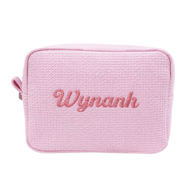 Waffle Pouch Big hồng sáng thêu tên - Dear eM