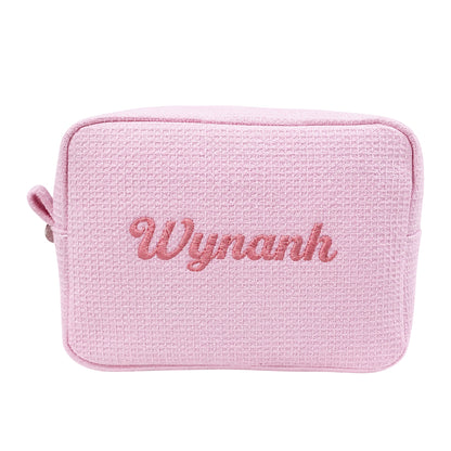 Waffle Pouch Big hồng sáng thêu tên - Dear eM