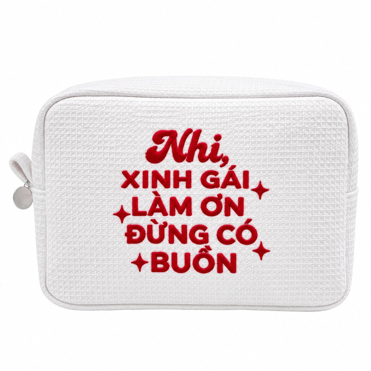 Waffle Pouch Big trắng thêu quote Xinh Gái Làm Ơn Đừng Có Buồn kèm tên – Dear eM