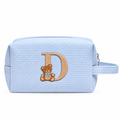 Waffle Pouch Small xanh dương thêu gấu Teddy chữ D – Dear eM