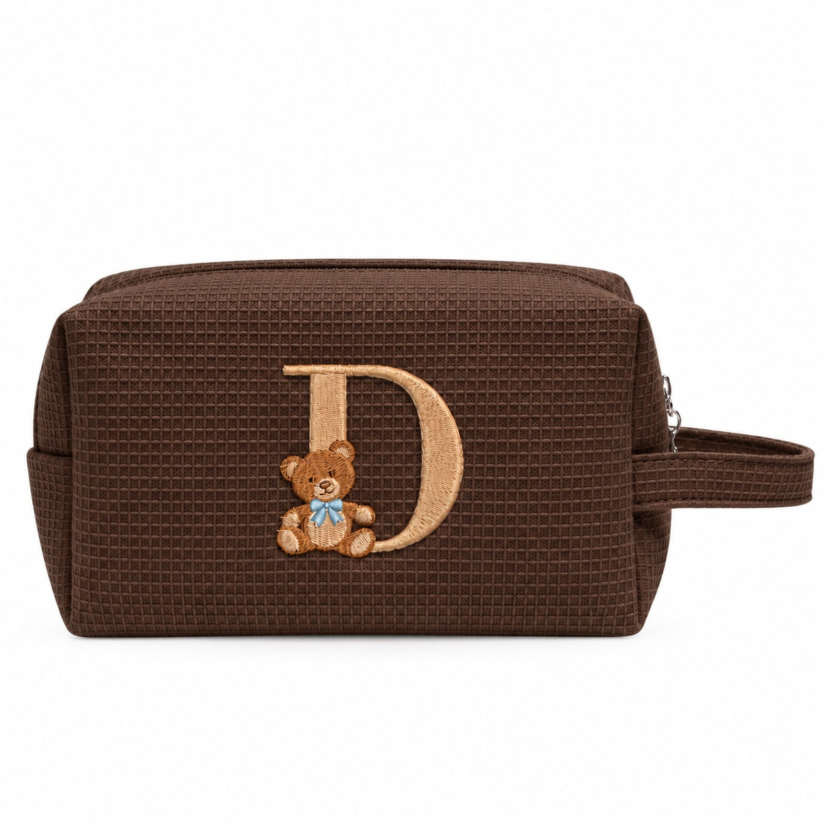 Waffle Pouch Small nâu đậm thêu gấu Teddy chữ D – Dear eM