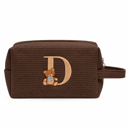 Waffle Pouch Small nâu đậm thêu gấu Teddy chữ D – Dear eM