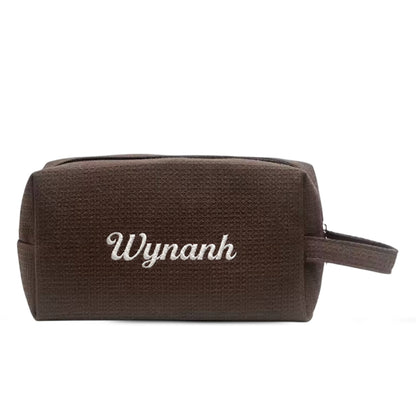 Waffle Pouch Small nâu đậm thêu tên - Dear eM