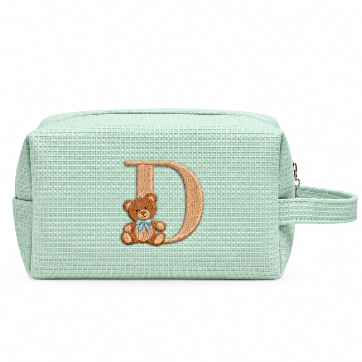Waffle Pouch Small xanh mint thêu gấu Teddy chữ D – Dear eM