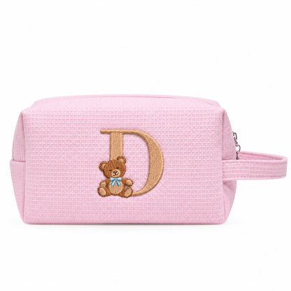 Waffle Pouch Small hồng sáng thêu gấu Teddy chữ D – Dear eM
