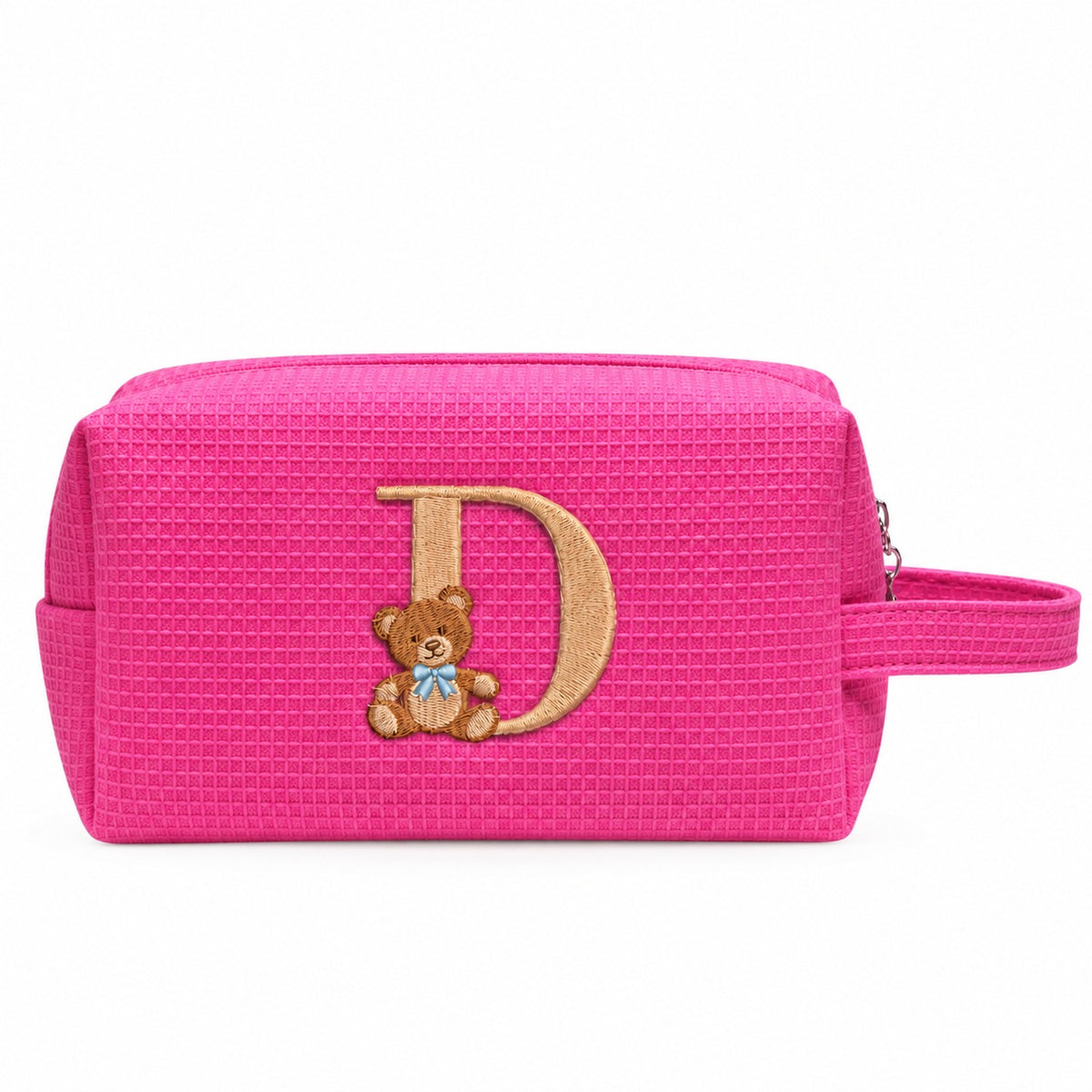 Waffle Pouch Small hồng đậm thêu gấu Teddy chữ D – Dear eM