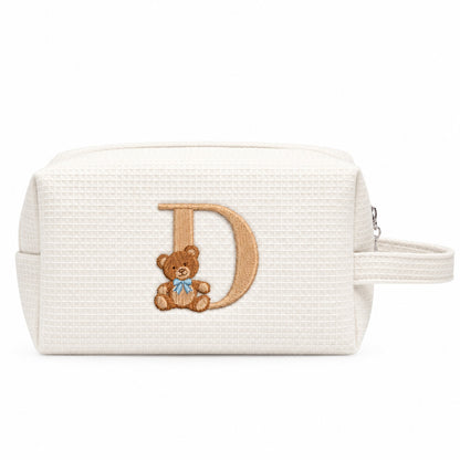 Waffle Pouch Small trắng thêu gấu Teddy chữ D – Dear eM