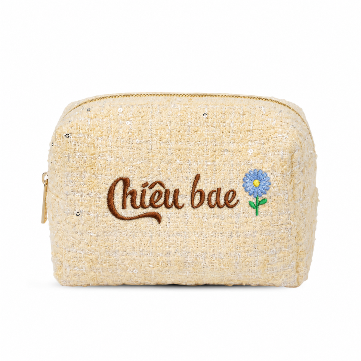 Túi Dạ Tweed Thêu Hoa Tháng Sinh Kèm Tên Tweed Pouch – Quà Sinh Nhật Cá Nhân Hoá Cho Bạn Gái