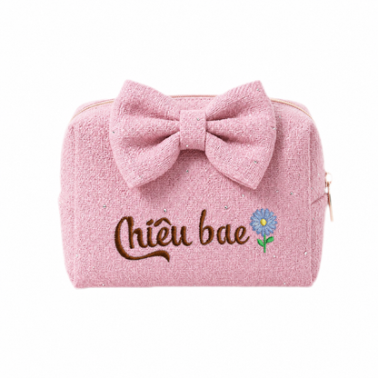 Túi Dạ Tweed Thêu Hoa Tháng Sinh Kèm Tên Tweed Pouch – Quà Sinh Nhật Cá Nhân Hoá Cho Bạn Gái