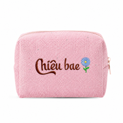Túi Dạ Tweed Thêu Hoa Tháng Sinh Kèm Tên Tweed Pouch – Quà Sinh Nhật Cá Nhân Hoá Cho Bạn Gái