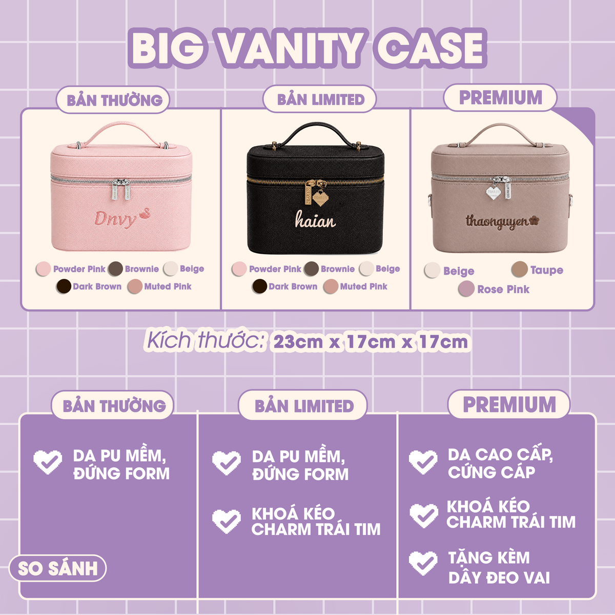 Túi Cốp Da Đựng Mỹ Phẩm Thêu Tên Big Vanity Case – Túi Đựng Đồ Trang Điểm Cỡ Lớn, Quà Tặng Cá Nhân Hoá