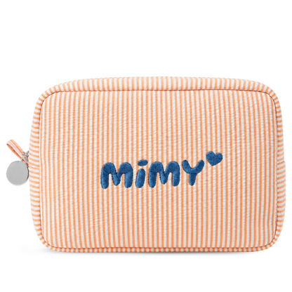 Candy Stripe Pouch Name-Embroidered Striped Cosmetic Bag – Regular and Quilted, 8 Colours