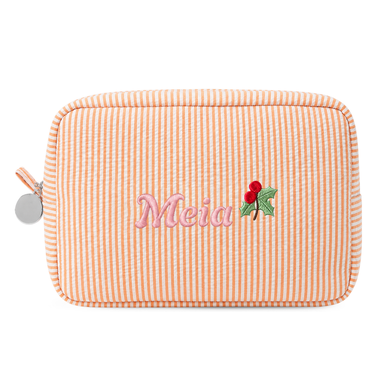 Candy Stripe Pouch with Birth Flower and Name Embroidery – Personalized Birthday Gift for Her