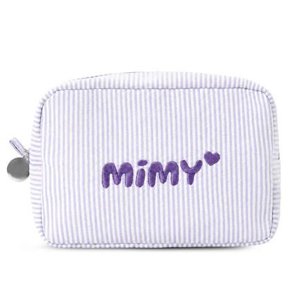 Candy Stripe Pouch Name-Embroidered Striped Cosmetic Bag – Regular and Quilted, 8 Colours