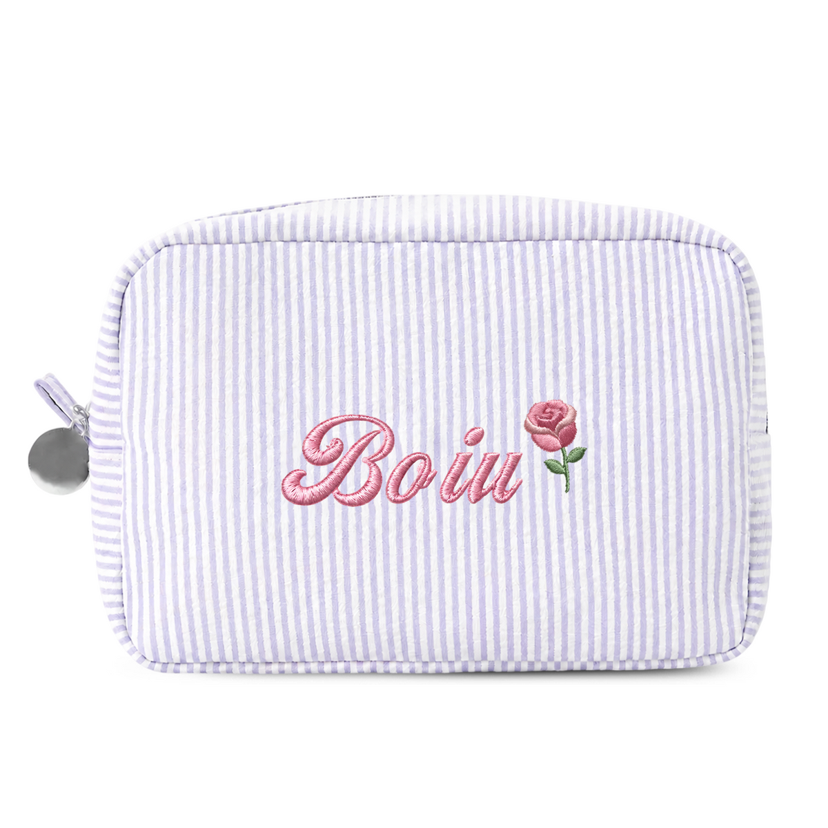 Candy Stripe Pouch with Birth Flower and Name Embroidery – Personalized Birthday Gift for Her