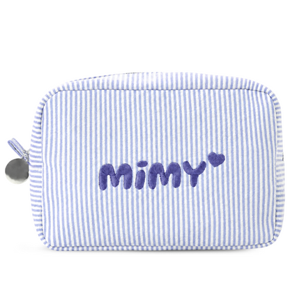 Candy Stripe Pouch Name-Embroidered Striped Cosmetic Bag – Regular and Quilted, 8 Colours