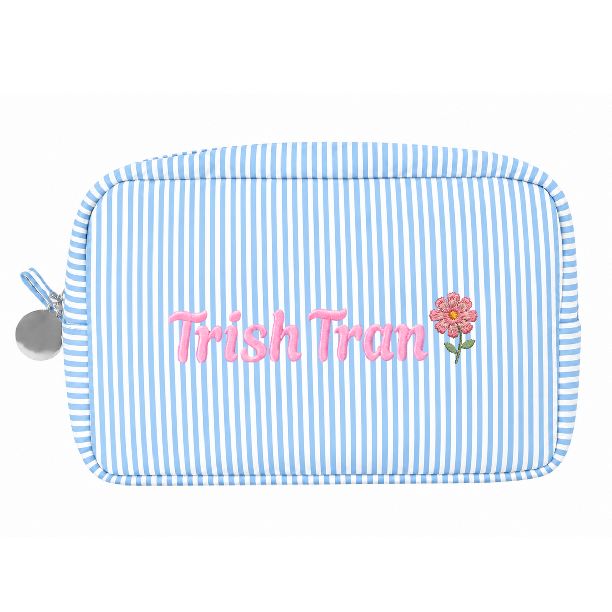 Candy Stripe Pouch with Birth Flower and Name Embroidery – Personalized Birthday Gift for Her